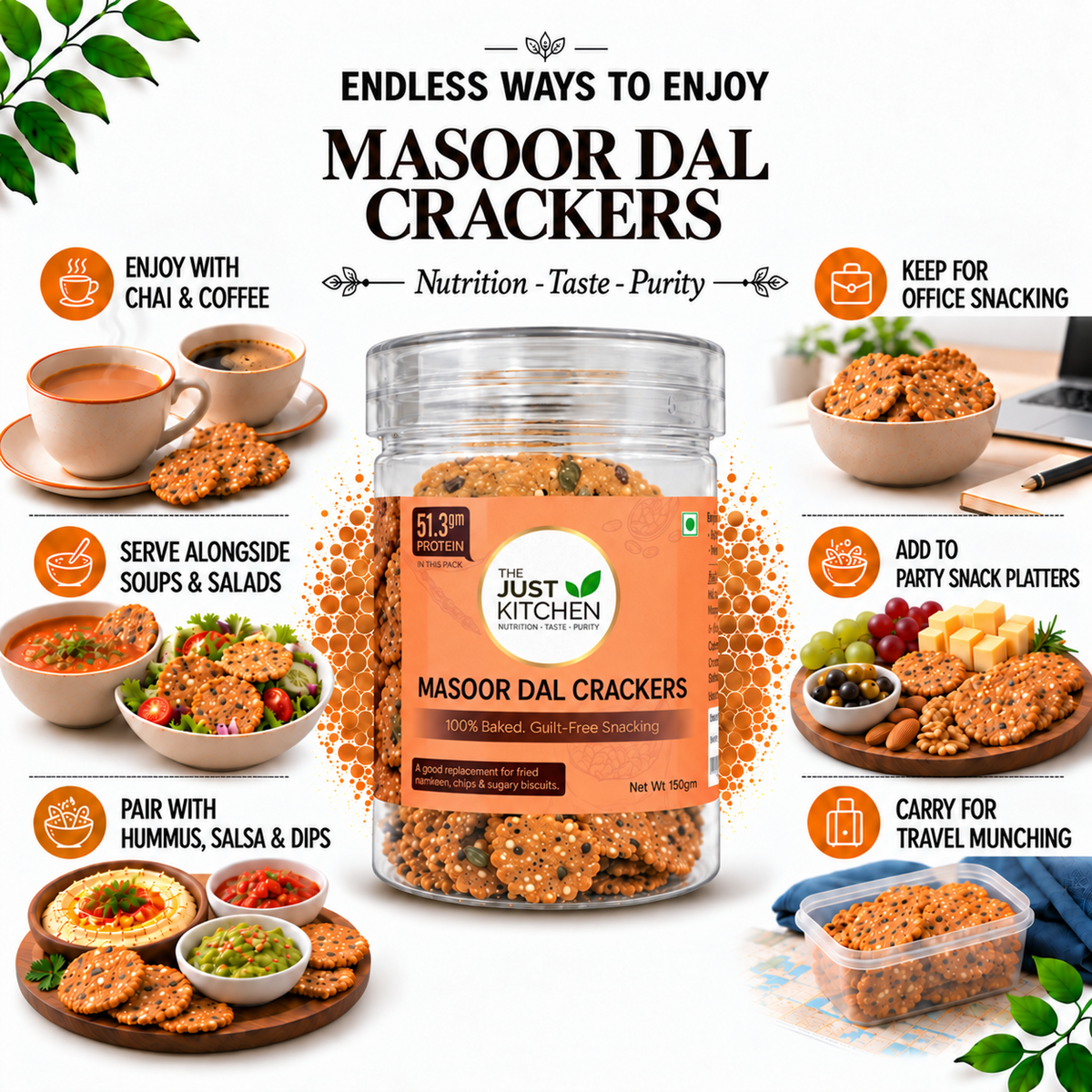 The Just Kitchen Masoor Dal Crackers 150 g