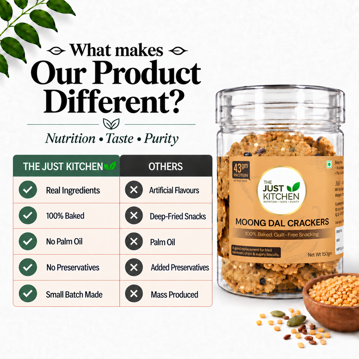 The Just Kitchen Moong Dal Crackers 150 g
