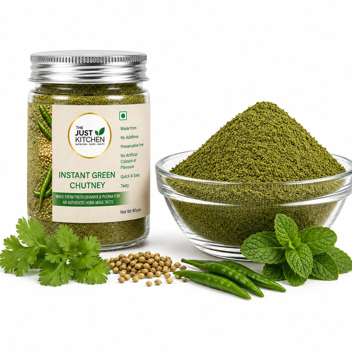 The Just Kitchen Instant Green Chutney Powder 80 g