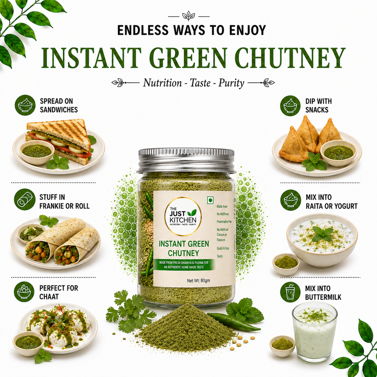 The Just Kitchen Instant Green Chutney Powder 80 g